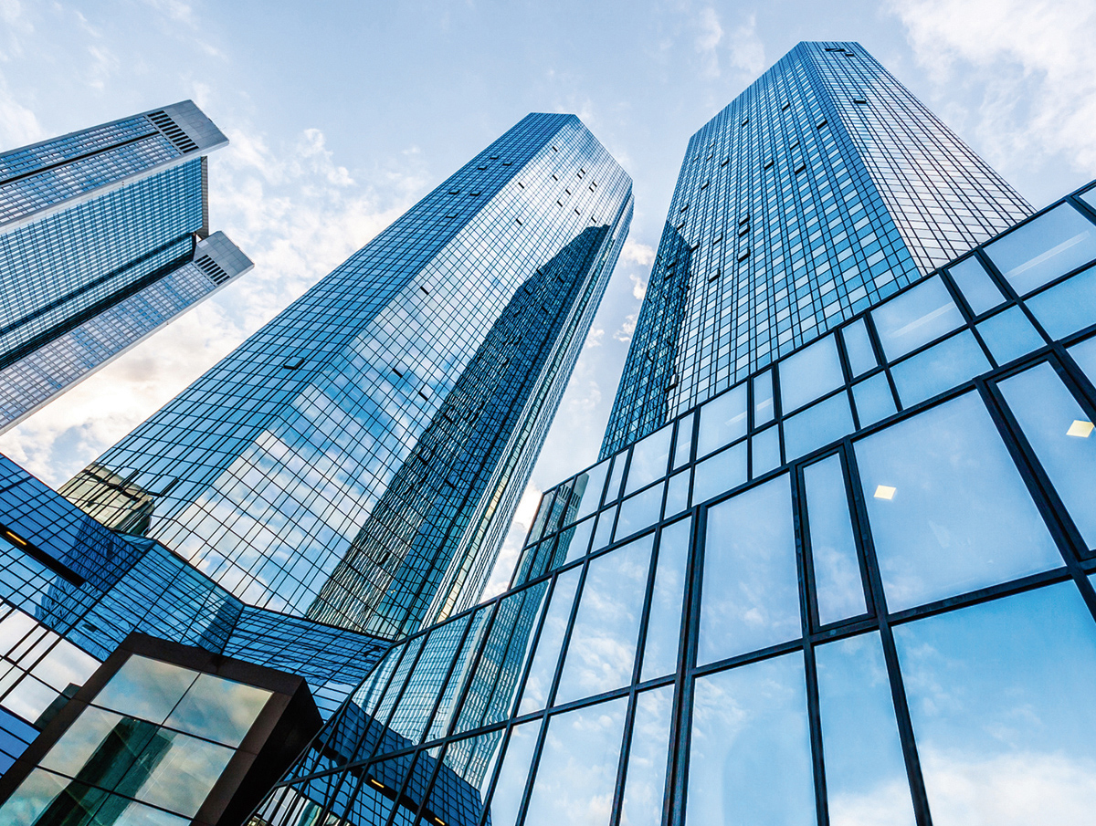 Architectural glass front skyscraper glass front