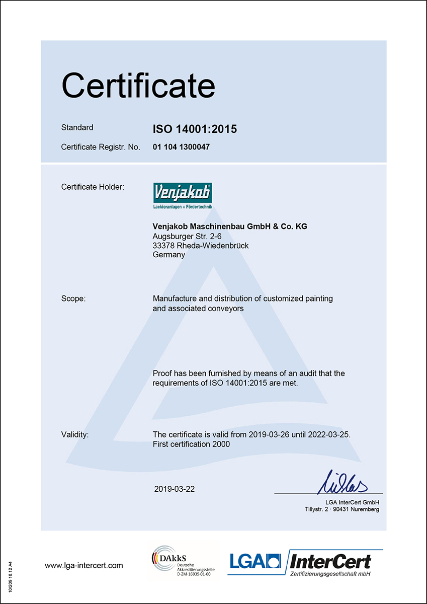DIN ISO 14001-2015 Certificate DIN ISO 14001-2015